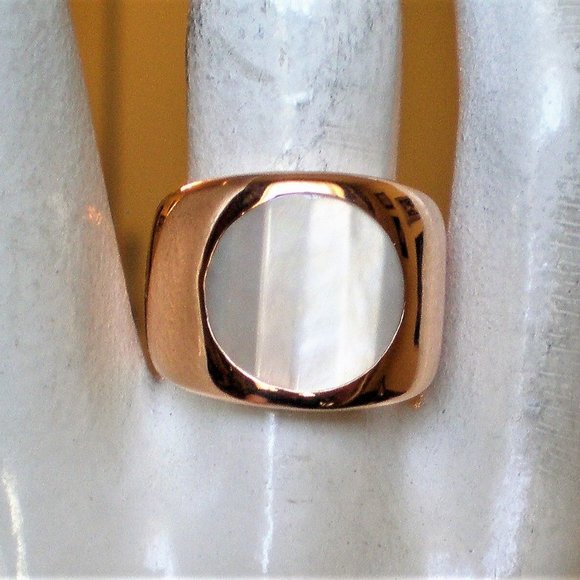 Designer Solid 18K 750 Rose Pink Gold Carved Mother Of Pearl Cocktail Ring 12.7g - Picture 5 of 12